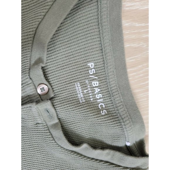 PS Basics Pacsun Women's LARGE Waffle Knit Henley Green Long Sleeve Regular Fit - Picture 3 of 9